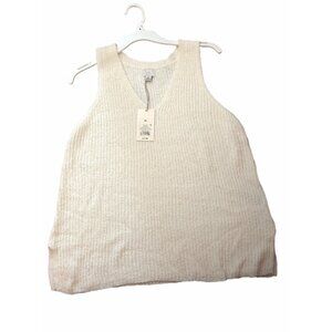 A New Day Women's Sleeveless Relaxed Knit V-Neck Sweater Cream XXL Cotton Blend